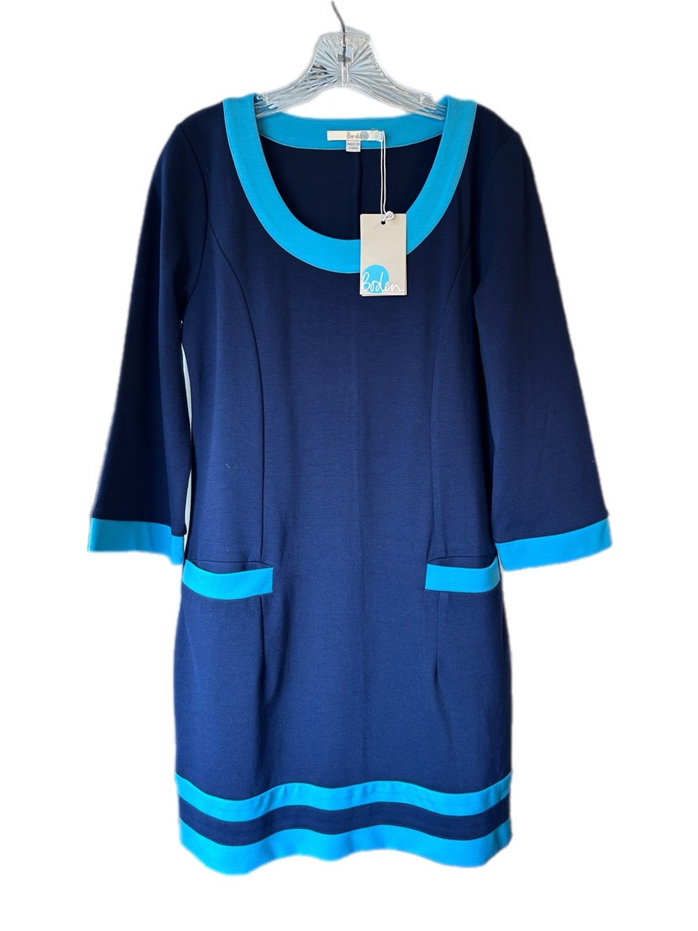 Boden Navy Shift Dress with Aqua Trim